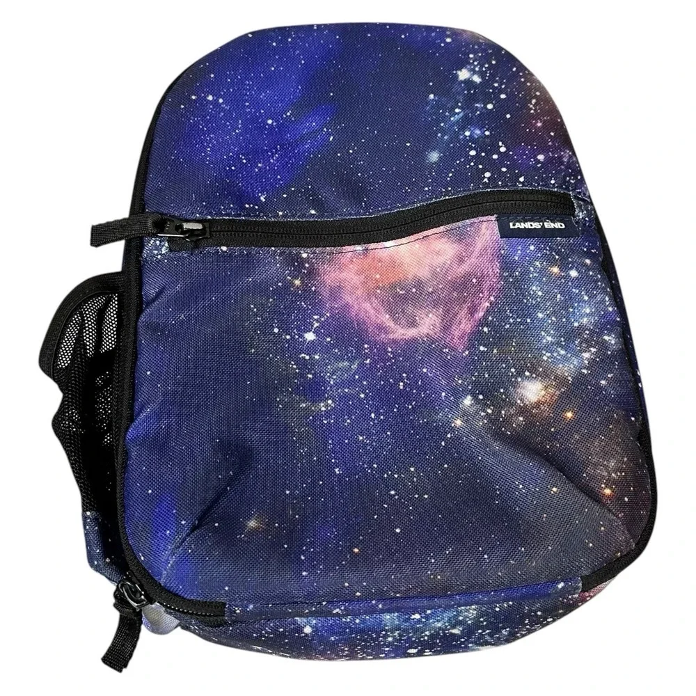 Lands' End Galaxy Kids Backpack School Bag & Lunch Bag Box Space Print Blue